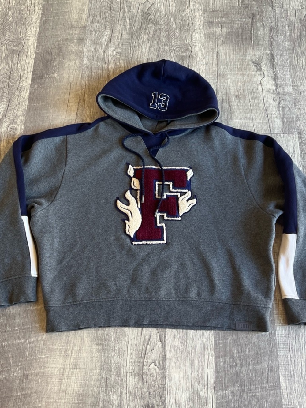 Puma FENTY Women’s Gray & Navy Crewneck Hooded Sweater with Maroon 'F' Patch